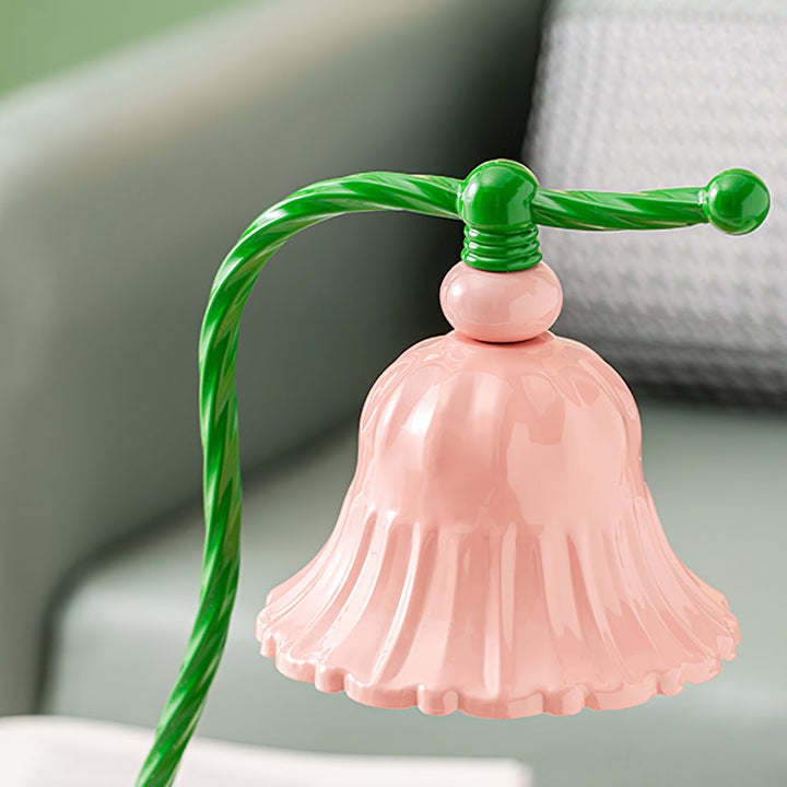 Pink Glas Blomst Bordlampe med Metalbase