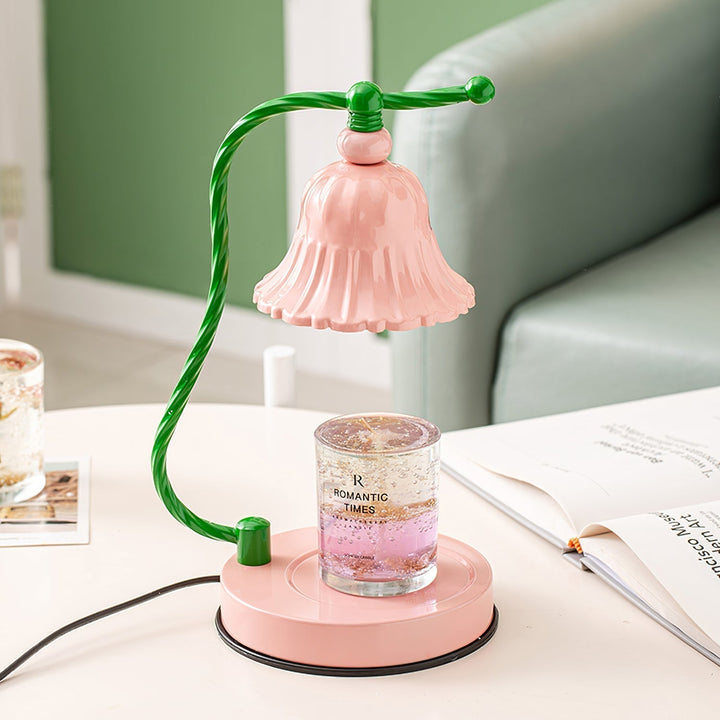 Pink Glas Blomst Bordlampe med Metalbase