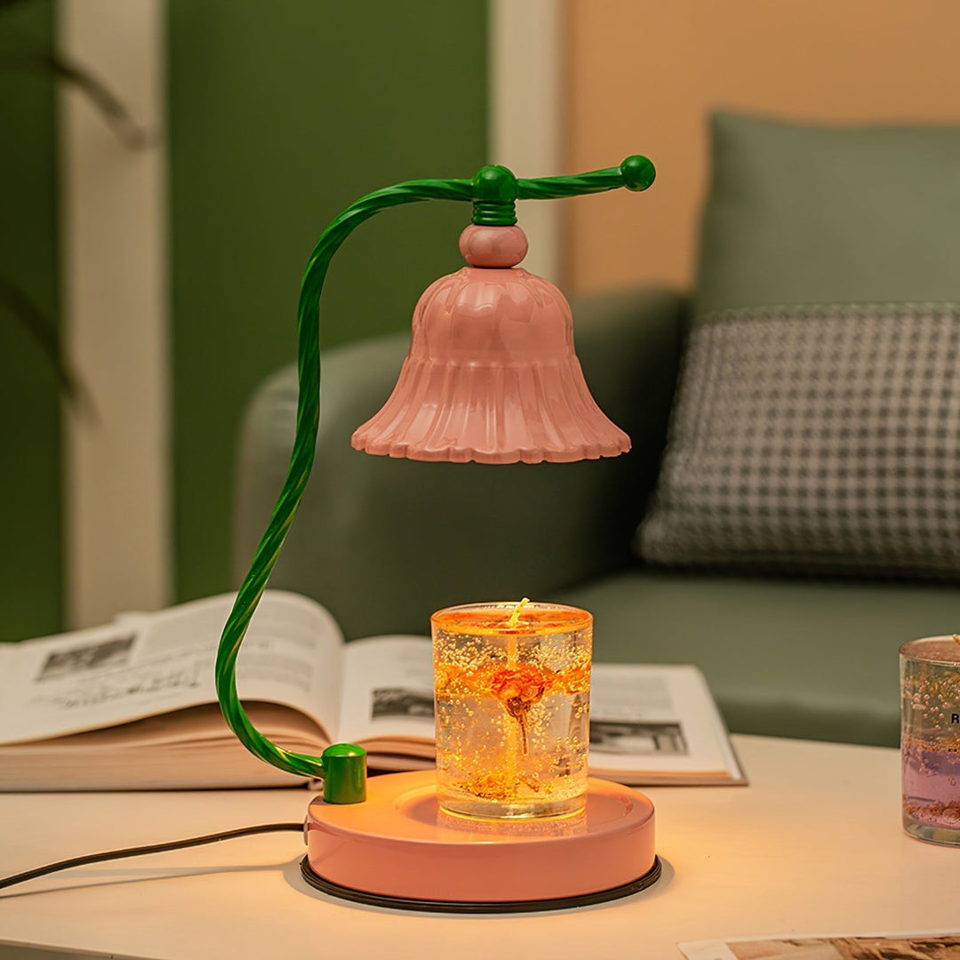 Pink Glas Blomst Bordlampe med Metalbase