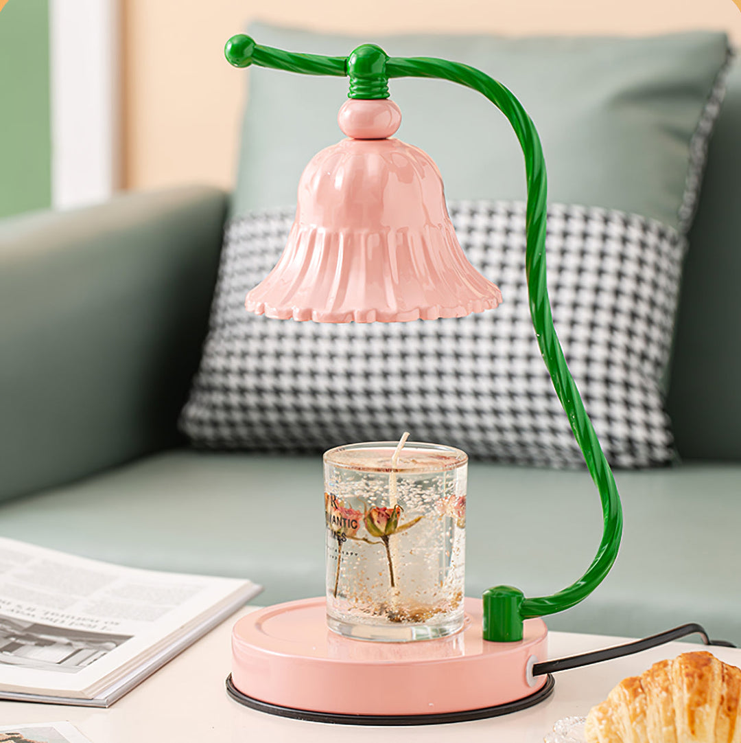 Pink Glas Blomst Bordlampe med Metalbase