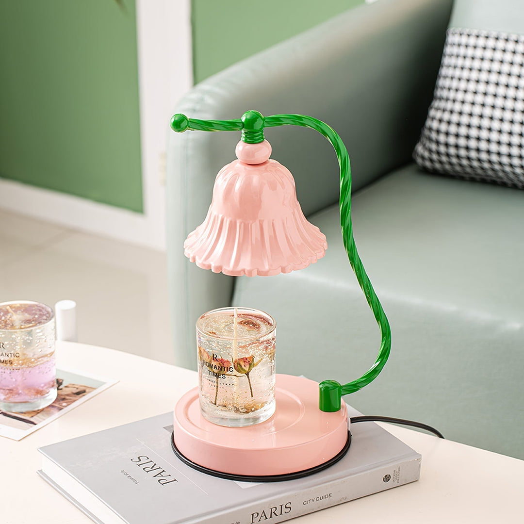 Pink Glas Blomst Bordlampe med Metalbase