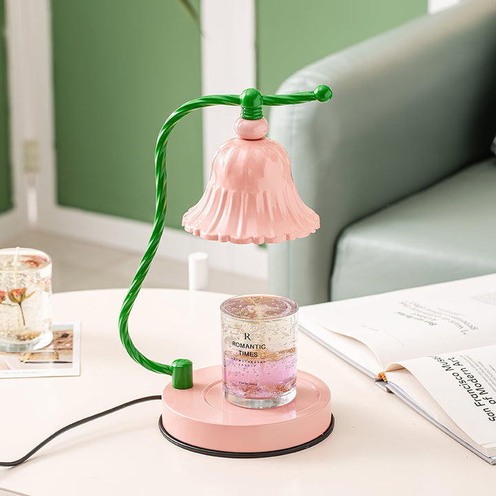 Pink Glas Blomst Bordlampe med Metalbase