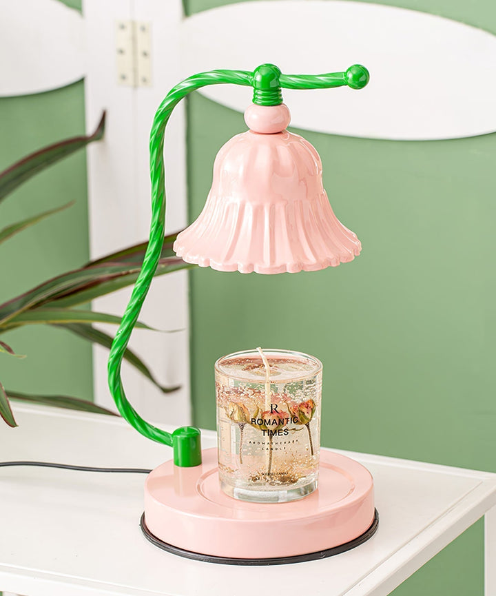 Pink Glas Blomst Bordlampe med Metalbase
