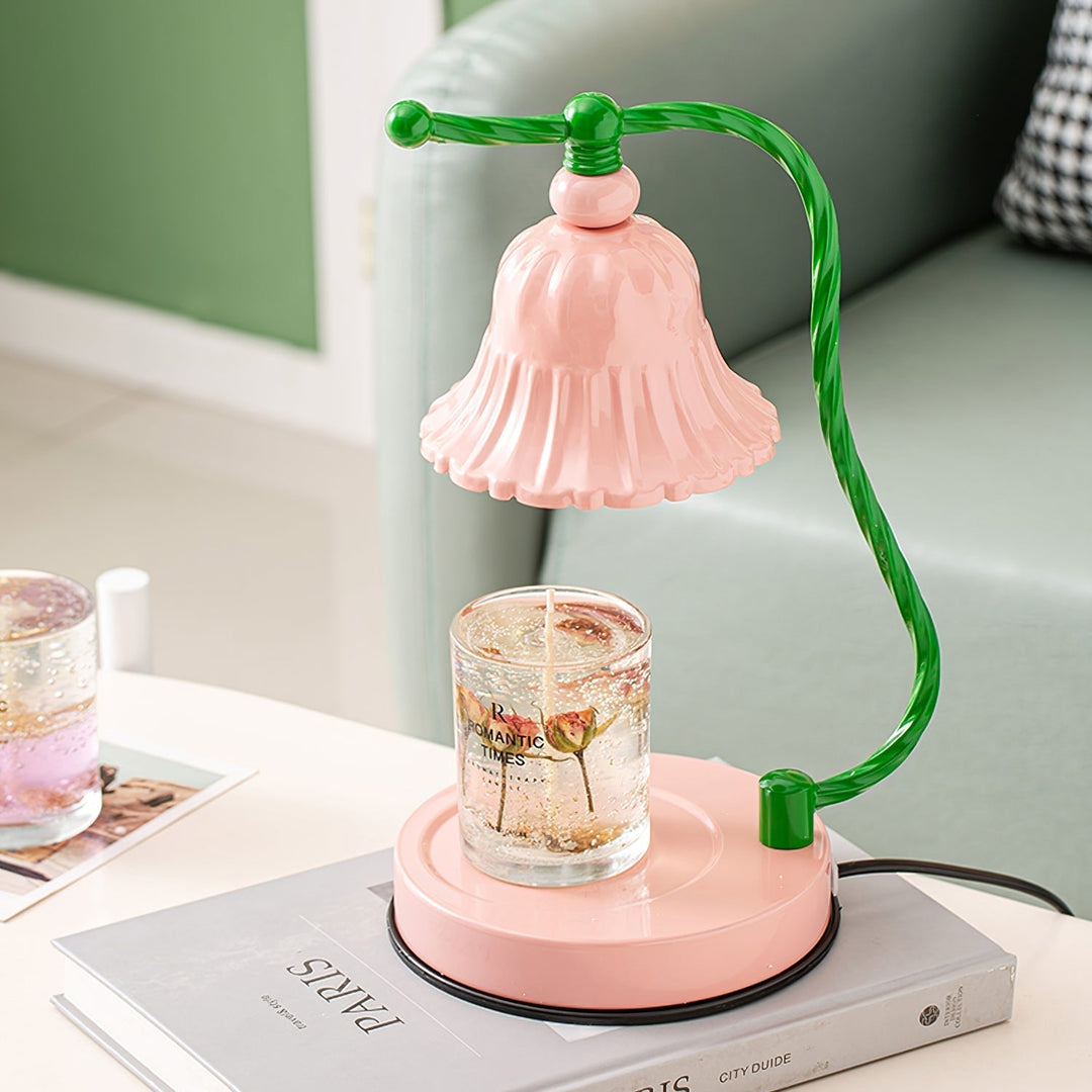 Pink Glas Blomst Bordlampe med Metalbase