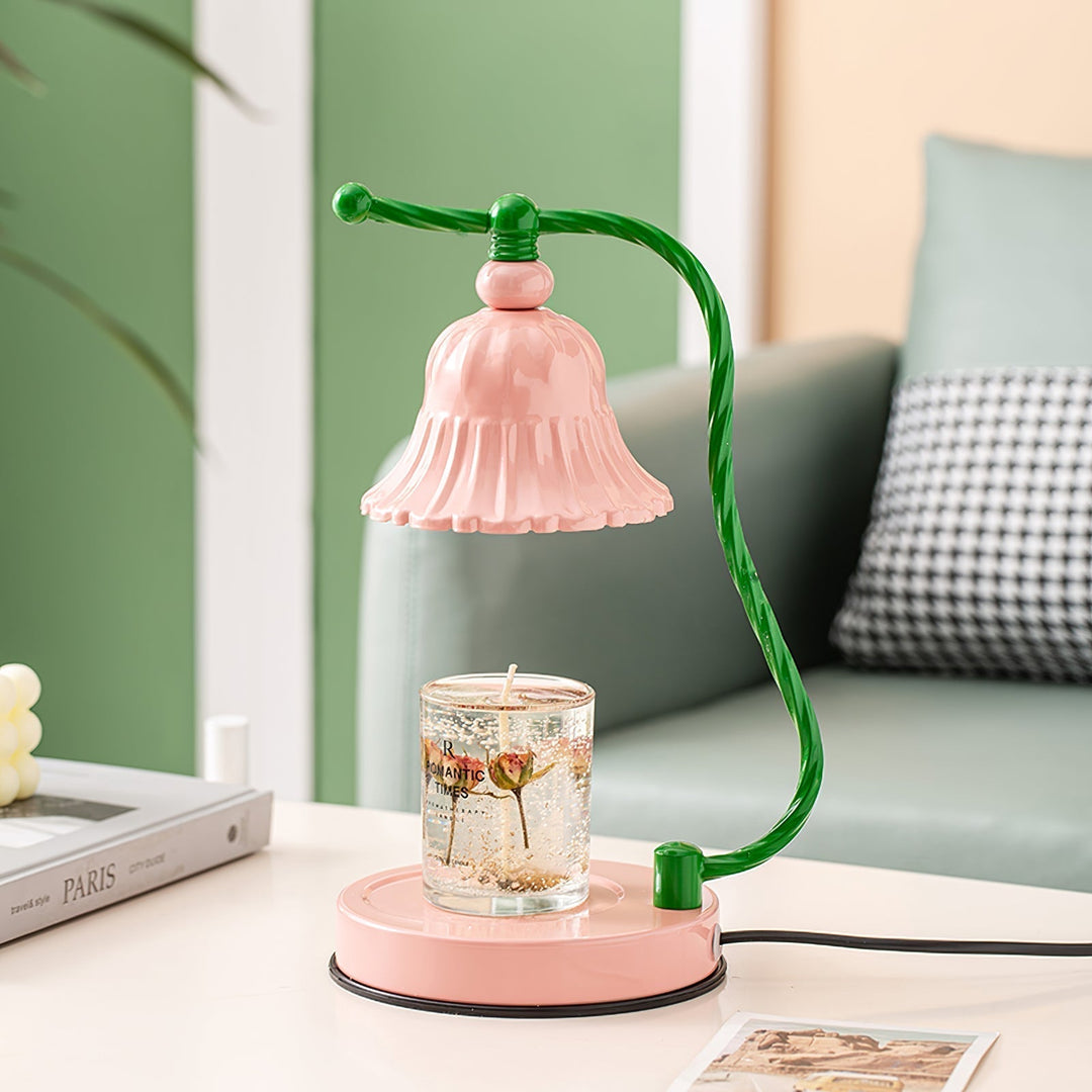 Pink Glas Blomst Bordlampe med Metalbase