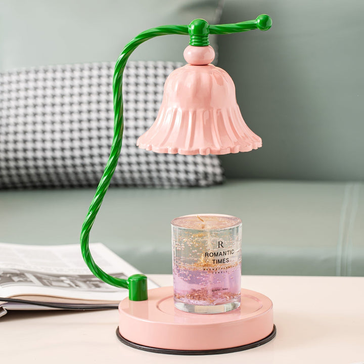 Pink Glas Blomst Bordlampe med Metalbase