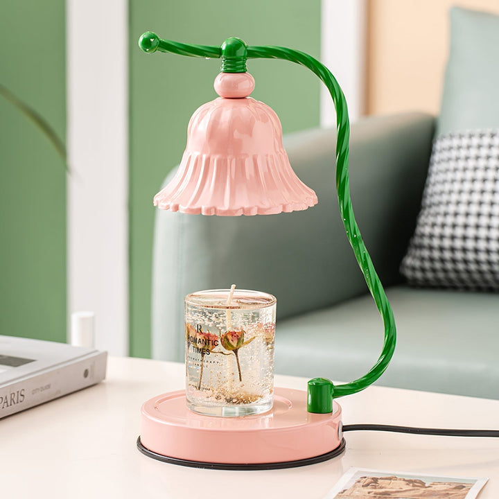 Pink Glas Blomst Bordlampe med Metalbase