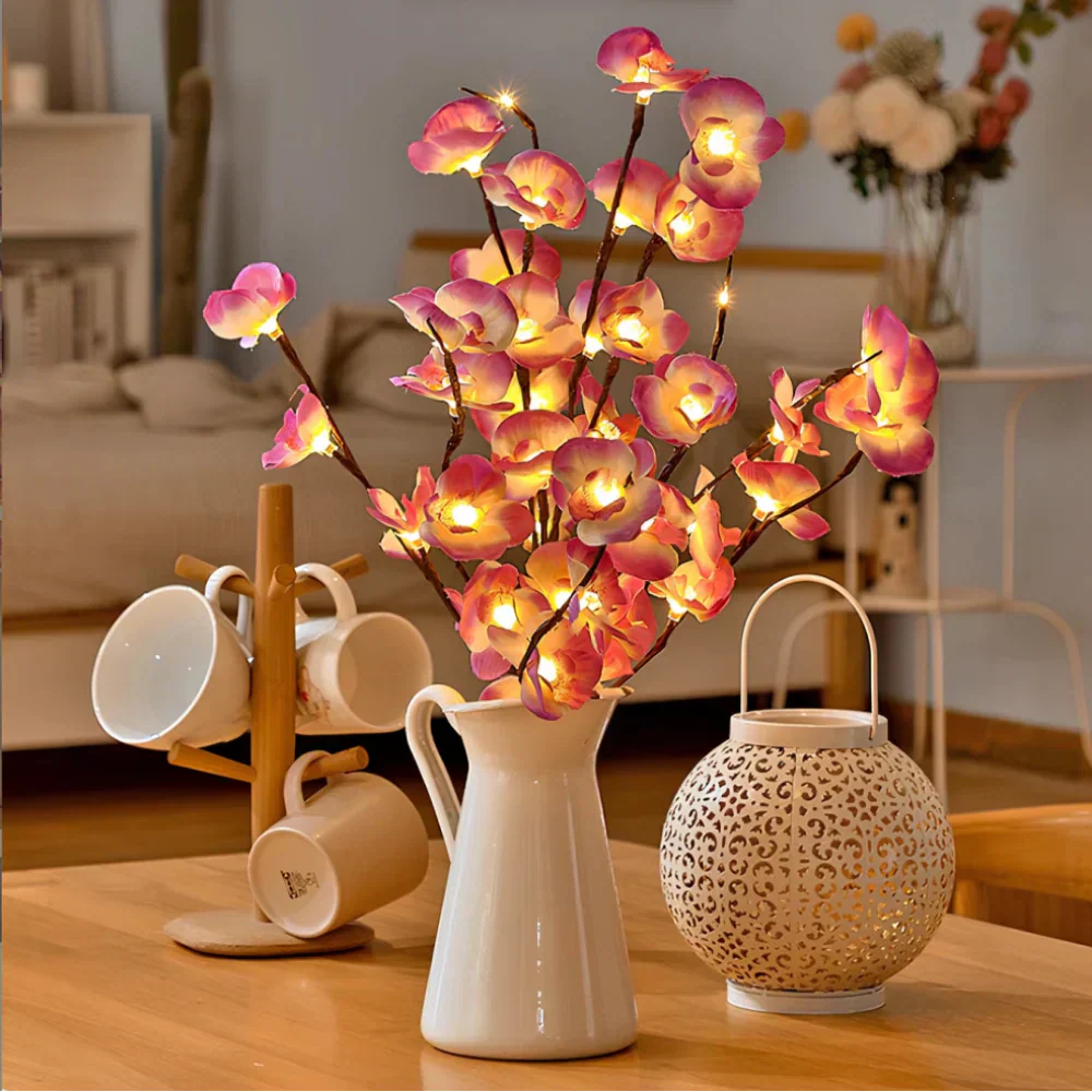LED Bordlampe med Bøjelige Kviste og Blomster
