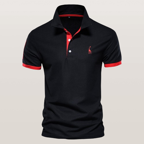Poloshirt med girafbroderi og kontrastkrave