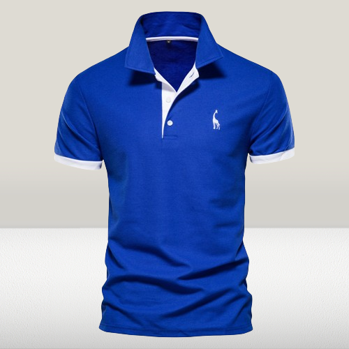 Poloshirt med girafbroderi og kontrastkrave