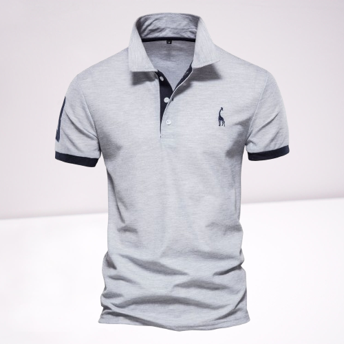 Poloshirt med girafbroderi og kontrastkrave