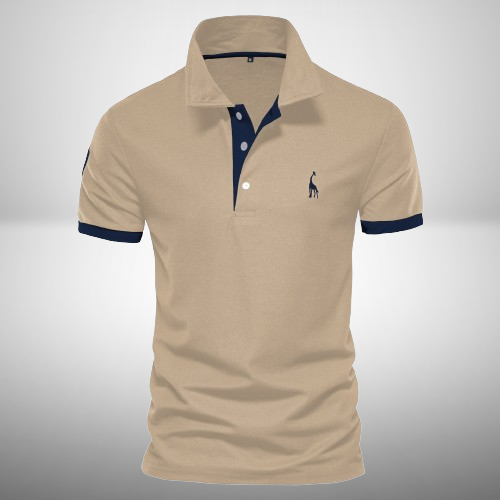 Poloshirt med girafbroderi og kontrastkrave