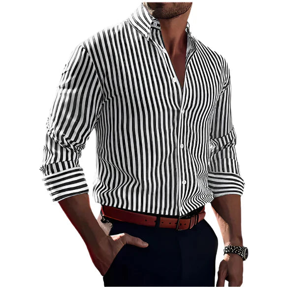 Langærmet poloshirt med stribemønster og button-down-krave