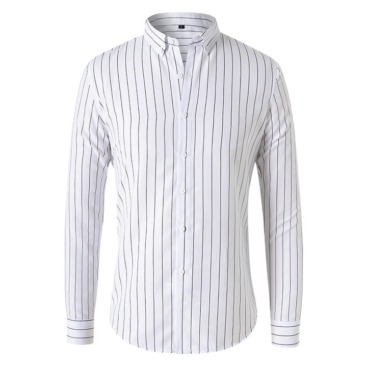 Langærmet poloshirt med stribemønster og button-down-krave
