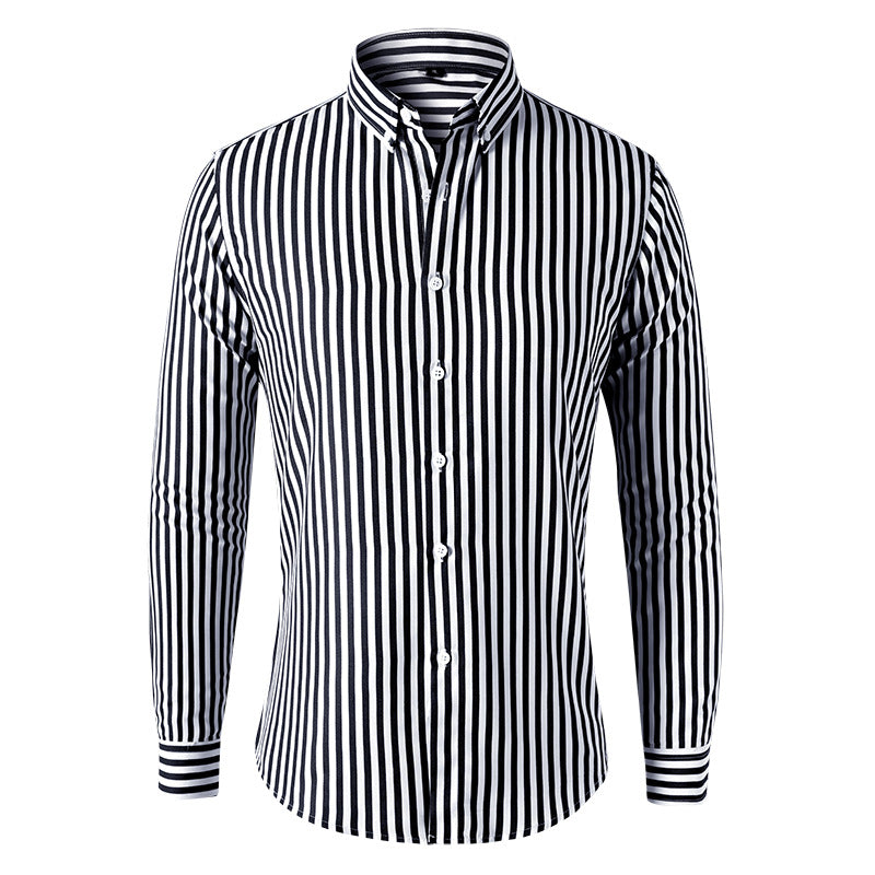 Langærmet poloshirt med stribemønster og button-down-krave