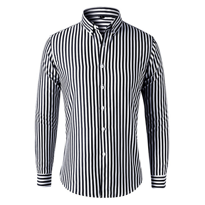 Langærmet poloshirt med stribemønster og button-down-krave