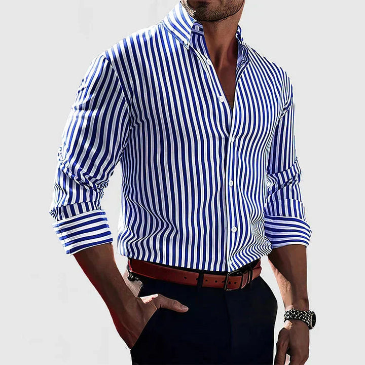 Langærmet poloshirt med stribemønster og button-down-krave
