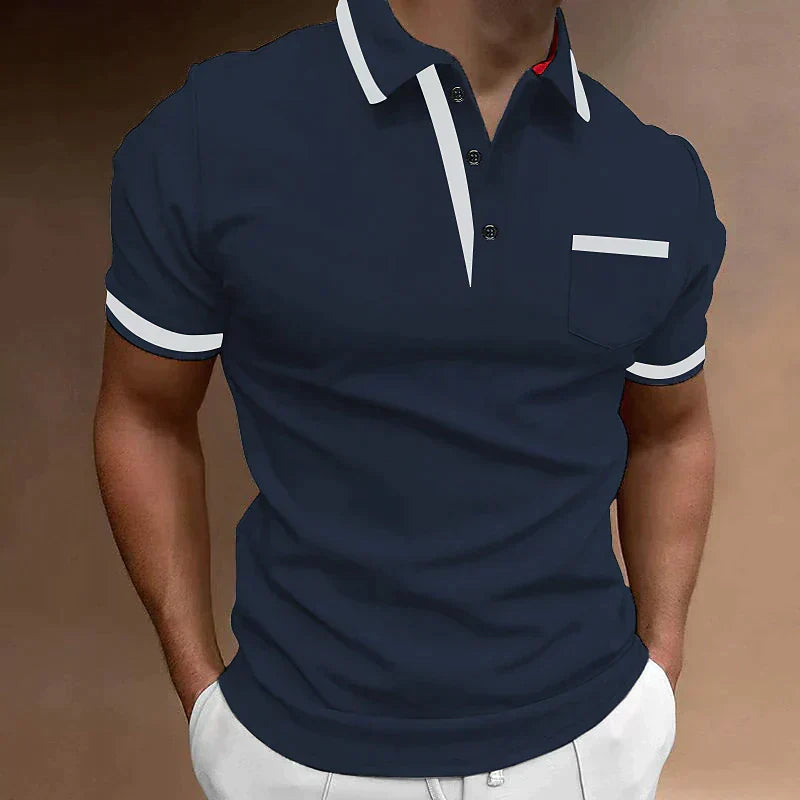 Poloshirt med brystlomme og kontrastkrave