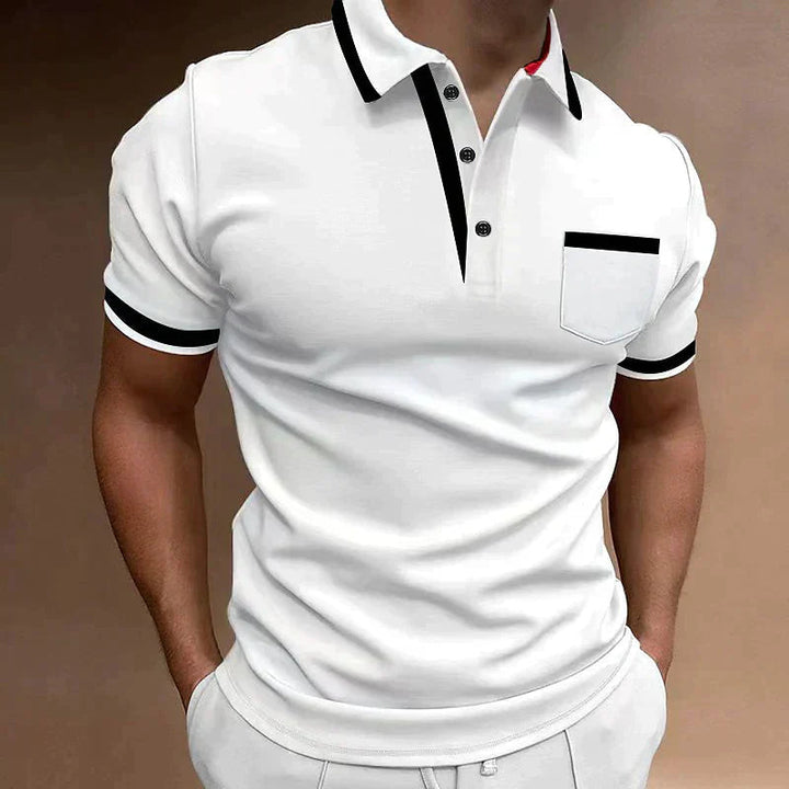 Poloshirt med brystlomme og kontrastkrave