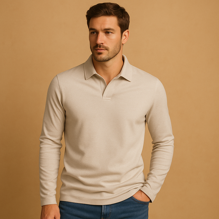 Langærmet poloshirt med struktureret krave