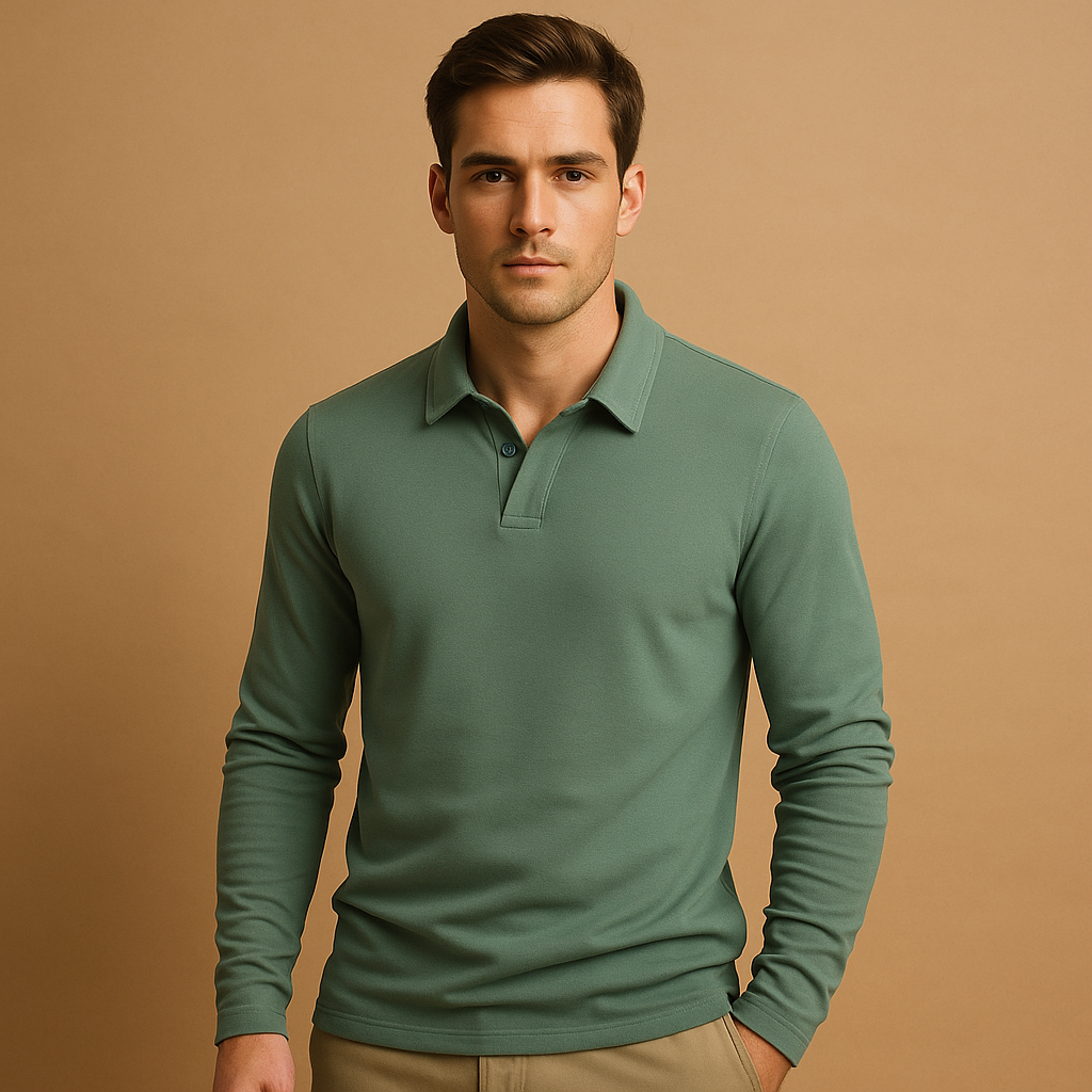 Langærmet poloshirt med struktureret krave