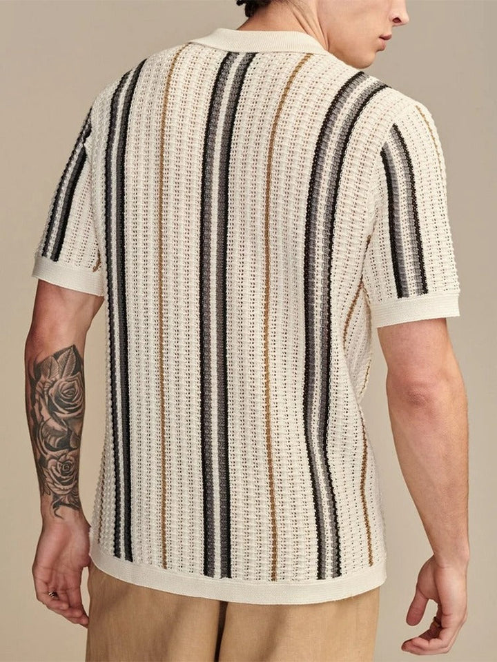 Strikket poloshirt med kontraststriber