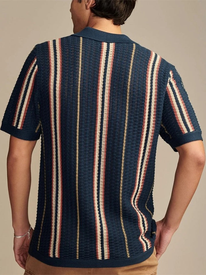 Strikket poloshirt med kontraststriber