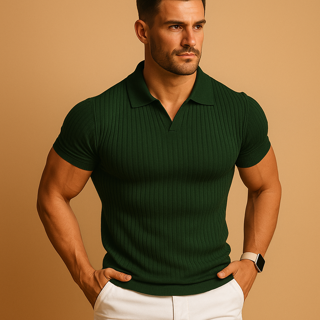 Slim Fit Poloshirt til Herrer med Åben V-hals