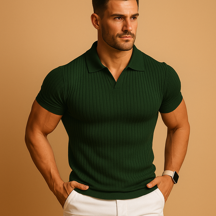 Slim Fit Poloshirt til Herrer med Åben V-hals
