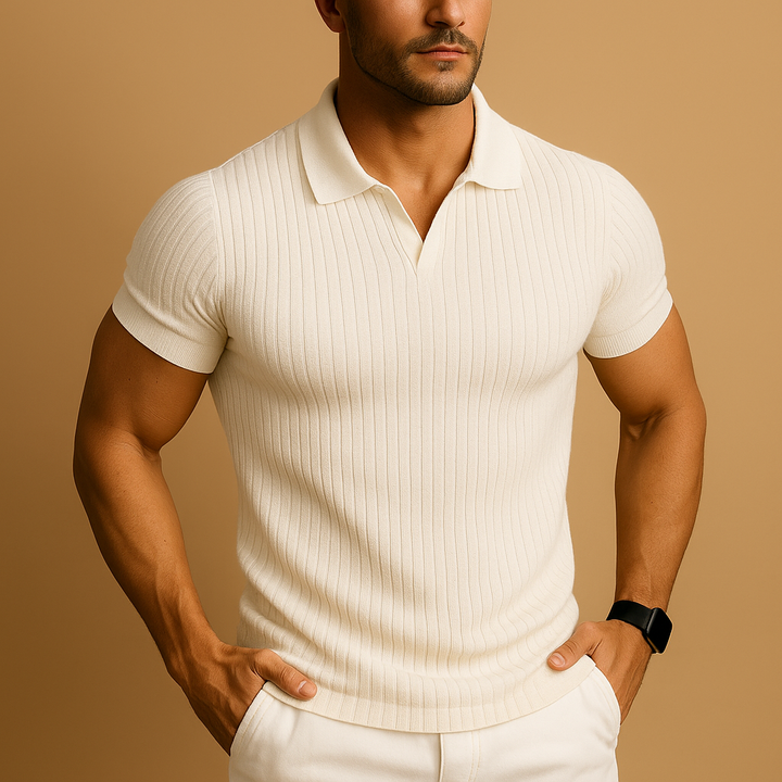 Slim Fit Poloshirt til Herrer med Åben V-hals