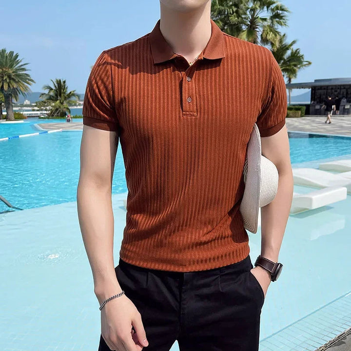 Slim Fit Strikket Poloshirt til Mænd