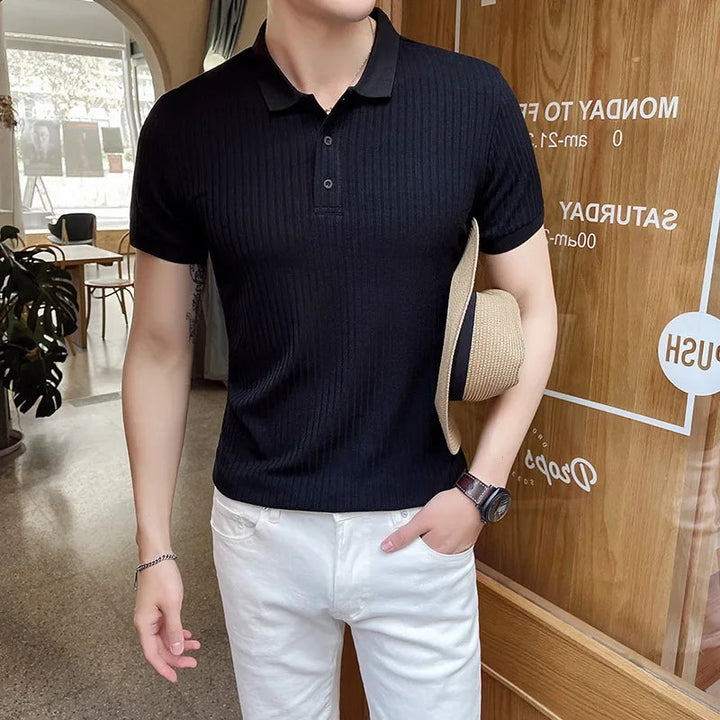Slim Fit Strikket Poloshirt til Mænd