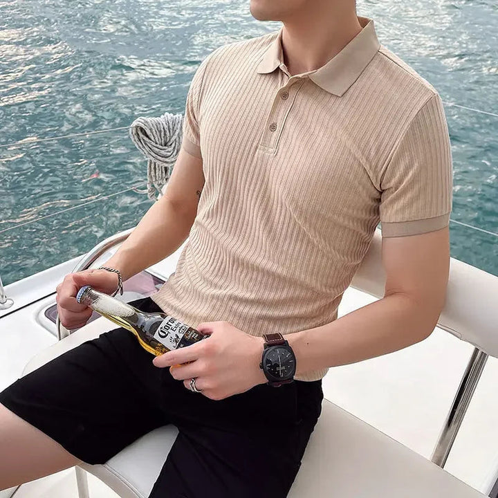 Slim Fit Strikket Poloshirt til Mænd