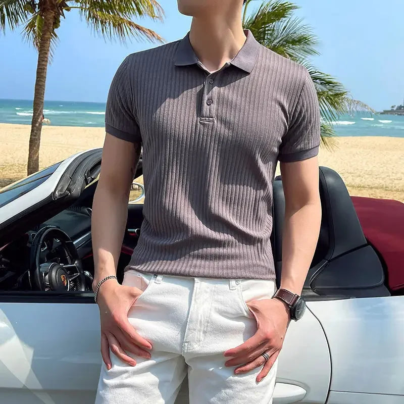 Slim Fit Strikket Poloshirt til Mænd