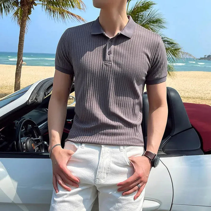 Slim Fit Strikket Poloshirt til Mænd