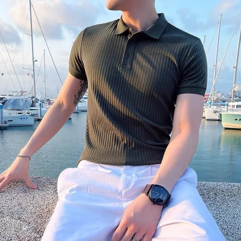 Slim Fit Strikket Poloshirt til Mænd