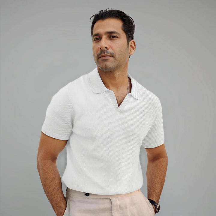 Poloshirt med struktureret overflade og åben krave