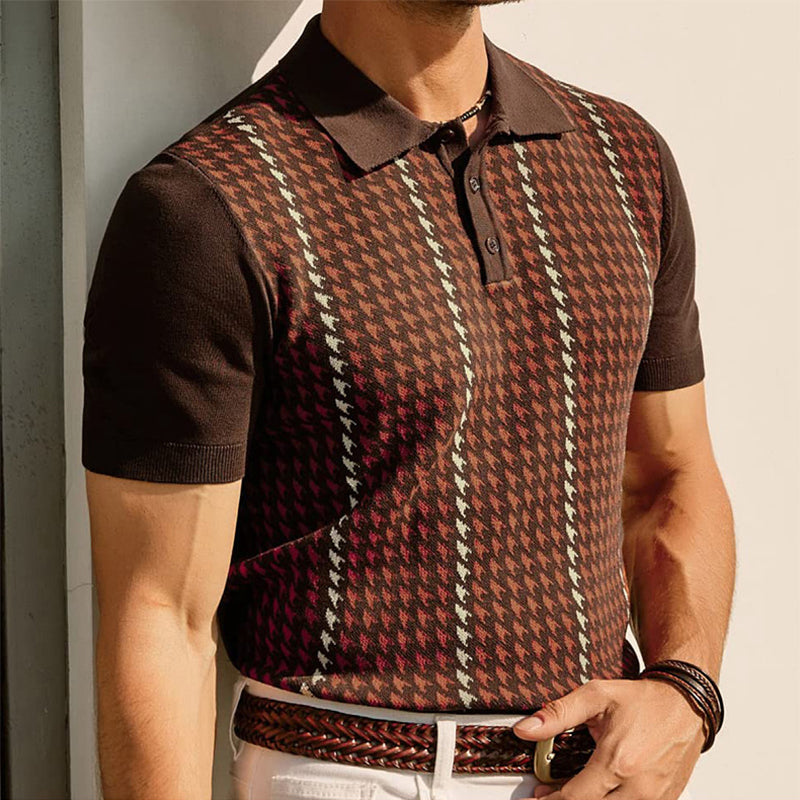 Poloshirt med hønsetrinsmønster og slim fit