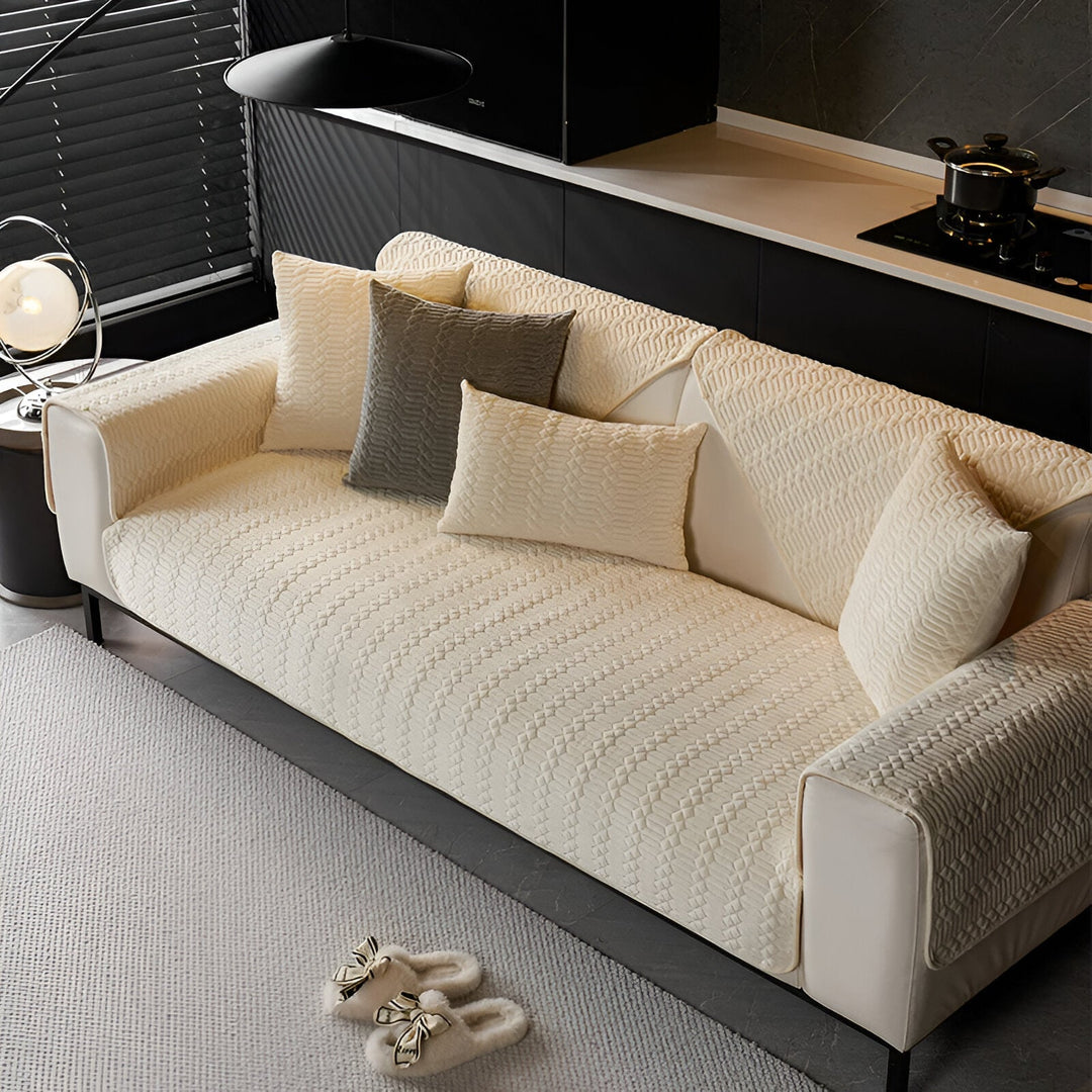 Plush Velvet Non-Slip Sofa Cover med Geometrisk Mønster