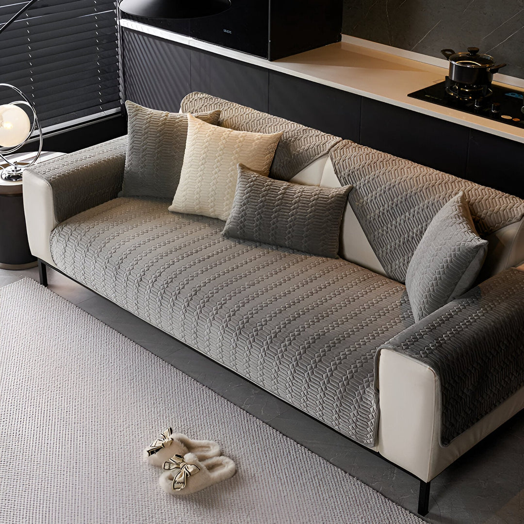 Plush Velvet Non-Slip Sofa Cover med Geometrisk Mønster