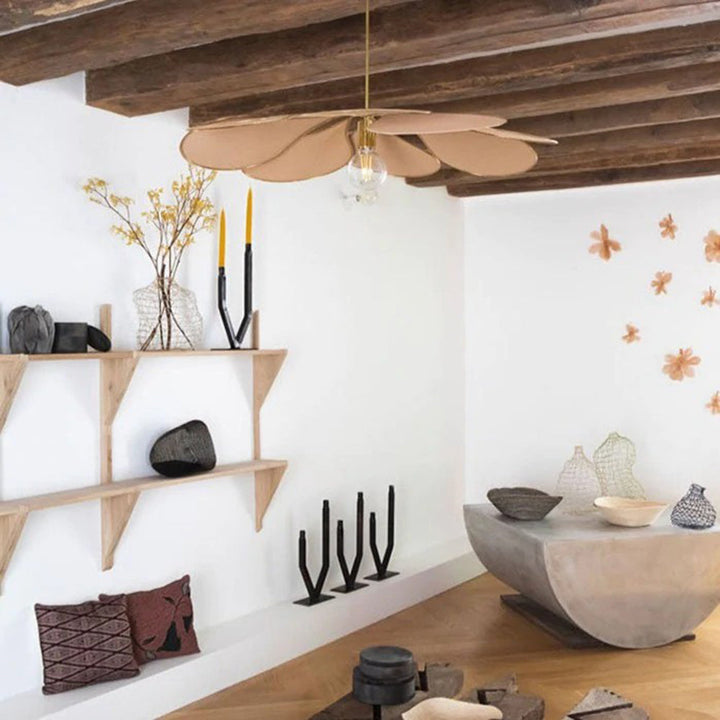 Rattan og Stof Pendel Lys i Blomsterdesign