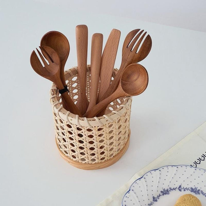 Rattan Bestik Organizer til Multifunktionel Opbevaring