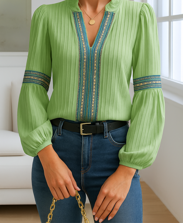 Monica™ | Retro V-Hals Bluse