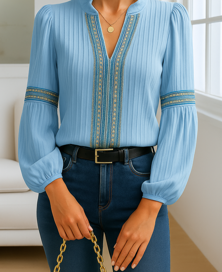 Monica™ | Retro V-Hals Bluse