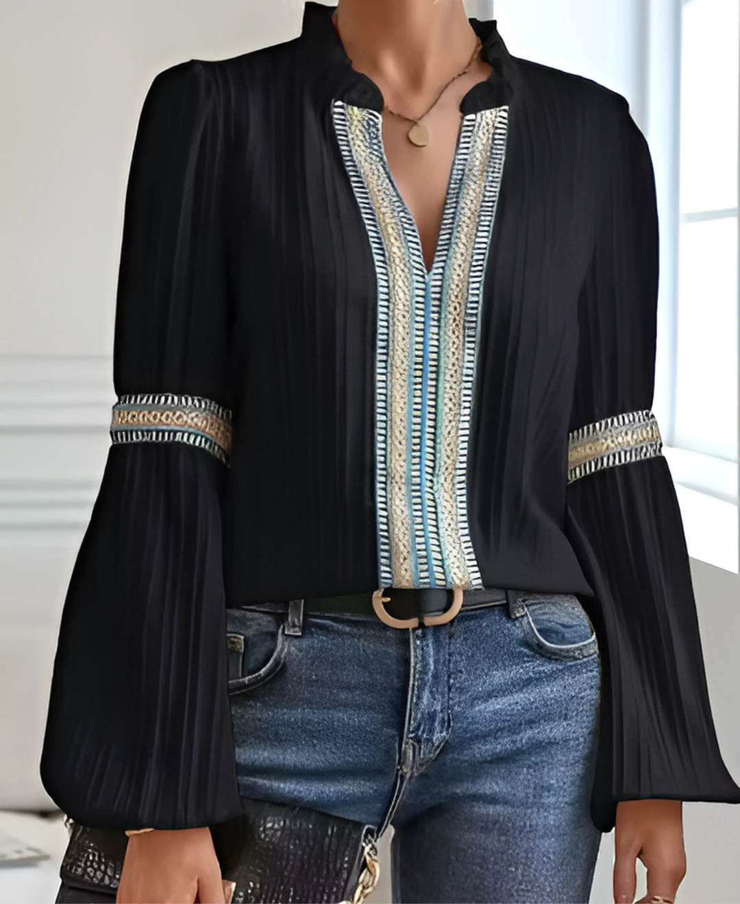 Monica™ | Retro V-Hals Bluse