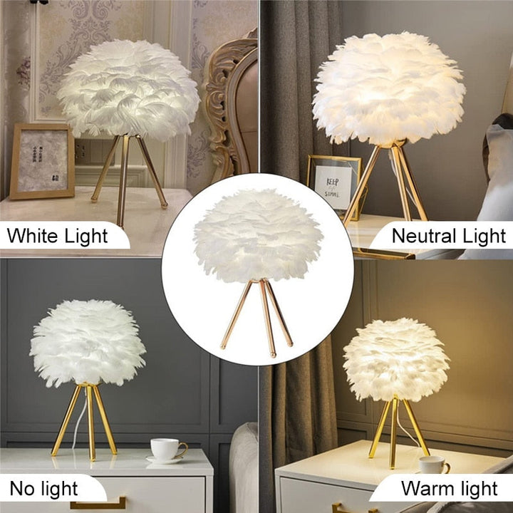Elegant Bordlampe med Struds Fjer til Natbord