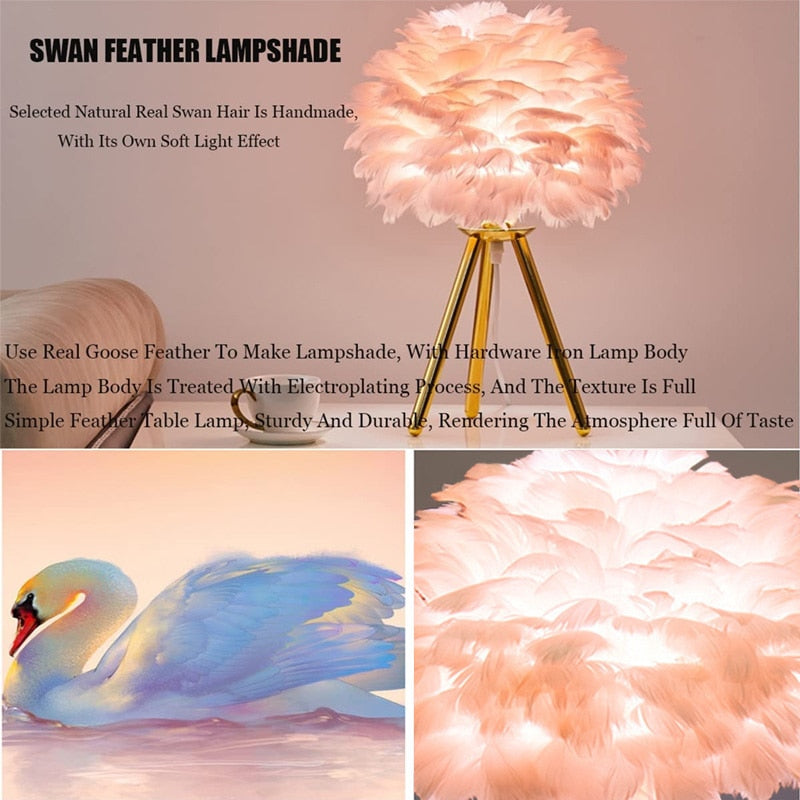 Elegant Bordlampe med Struds Fjer til Natbord