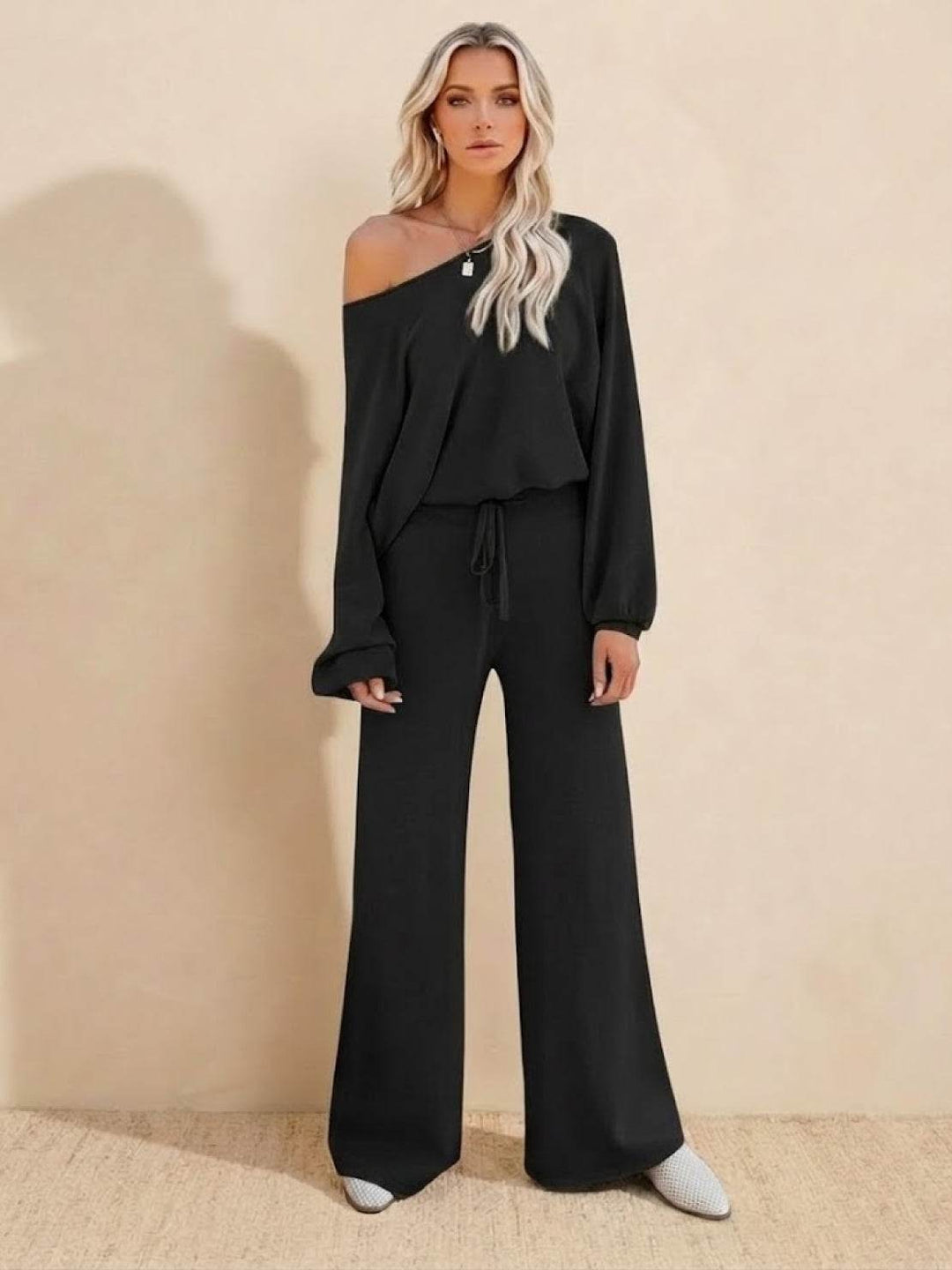 Hailey | Kvinders Cropped Sweatshirt og Bredbenede Bukser Lounge Sæt