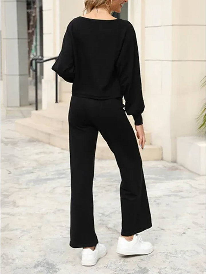 Hailey | Kvinders Cropped Sweatshirt og Bredbenede Bukser Lounge Sæt