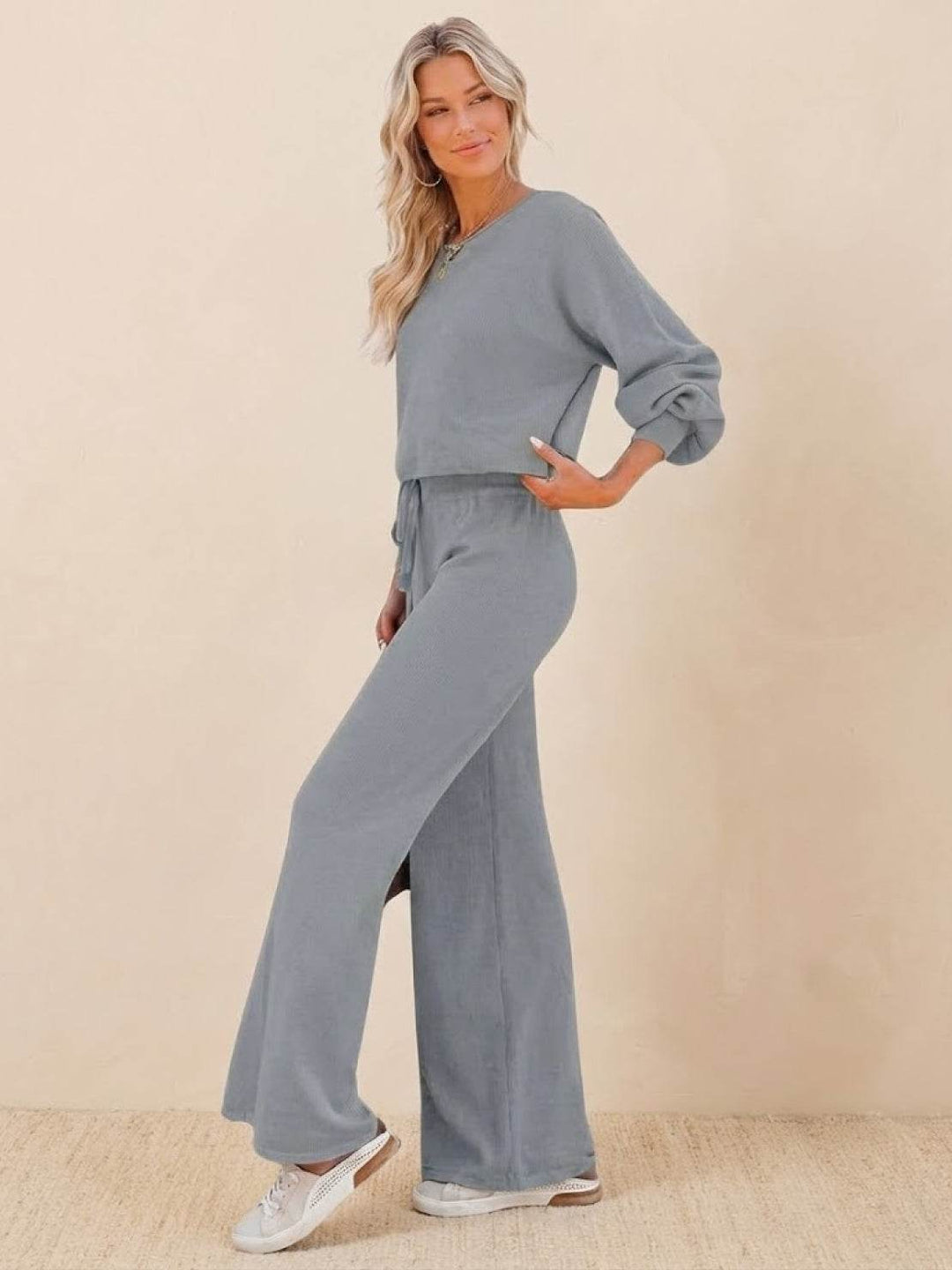 Hailey | Kvinders Cropped Sweatshirt og Bredbenede Bukser Lounge Sæt